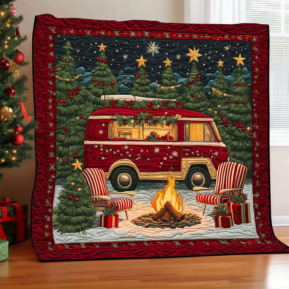 Campfire Van Quilt Blanket Winter Blanket Christmas Thoughtful Wedding Gifts