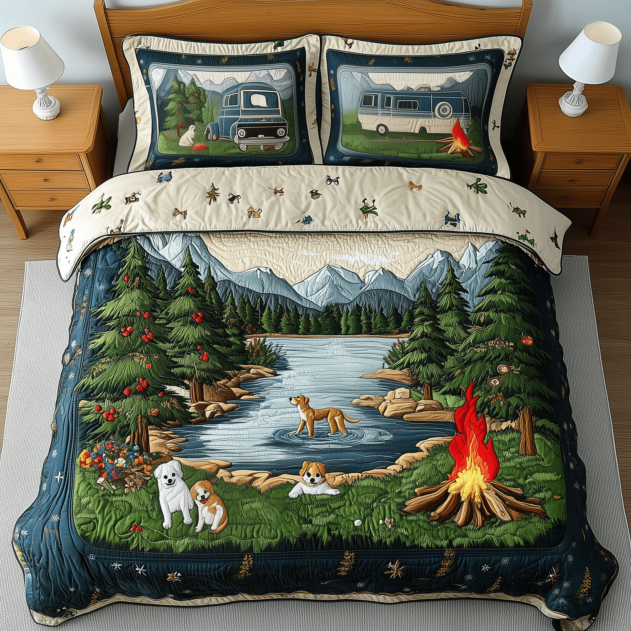 Campfires Adventure Quilted Bedding Set Xmas Bedding Set Romantic Christmas Gifts