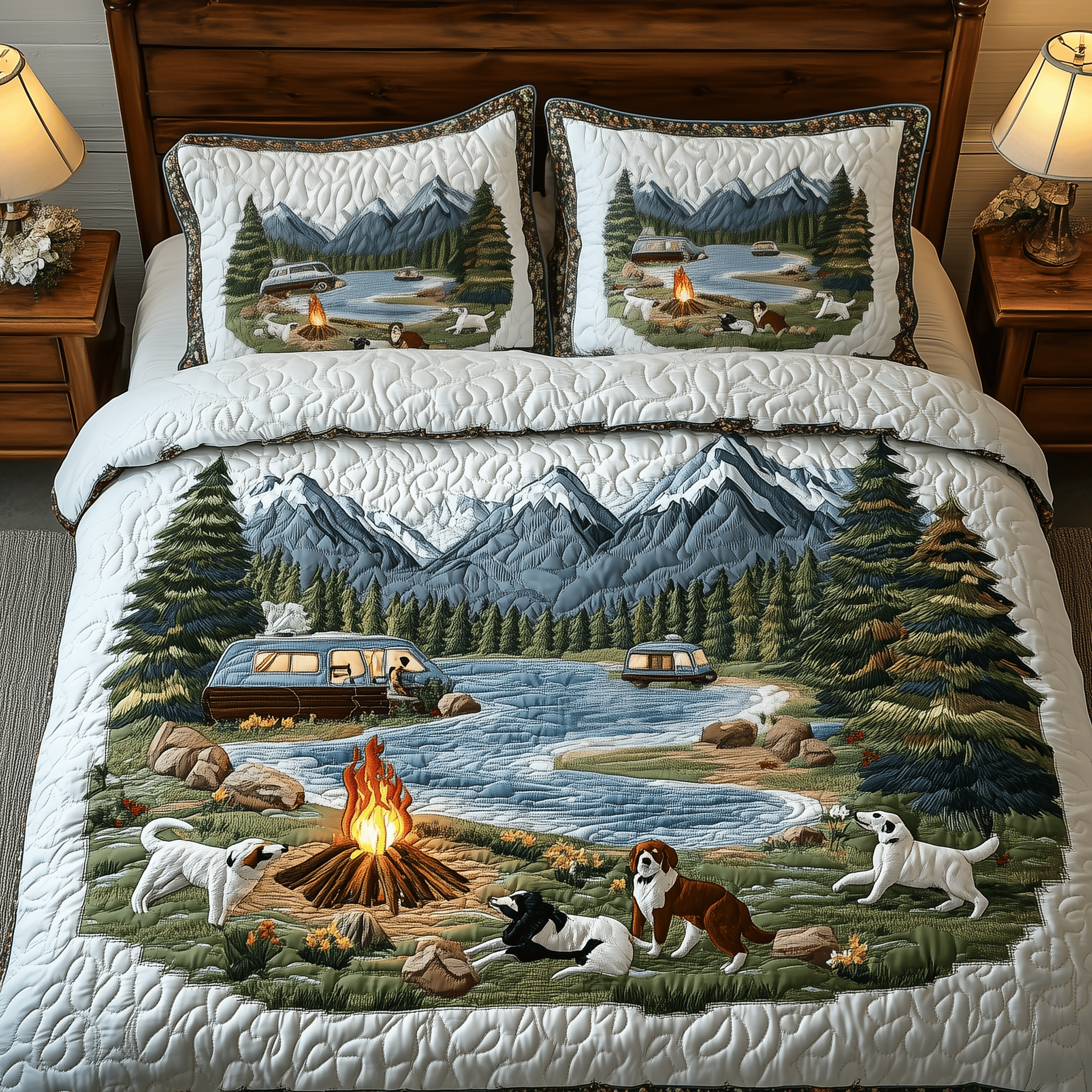 Campfires Adventure Quilted Bedding Set Xmas Bedding Set Unique Christmas Gifts For Parents