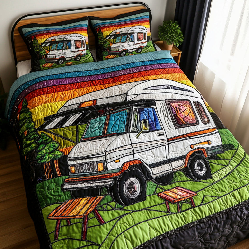 Campground Bliss Quilted Bedding Set Bedroom Decorations Hippie Birthday Gifts