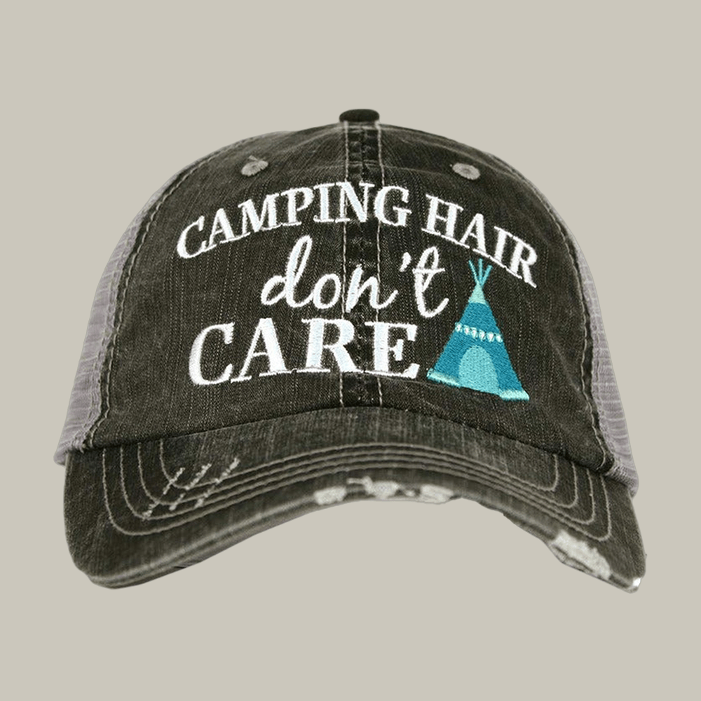 Camping Hair Don't Care Trucker Hat Witty Sayings Hat Cool Gift For Camper