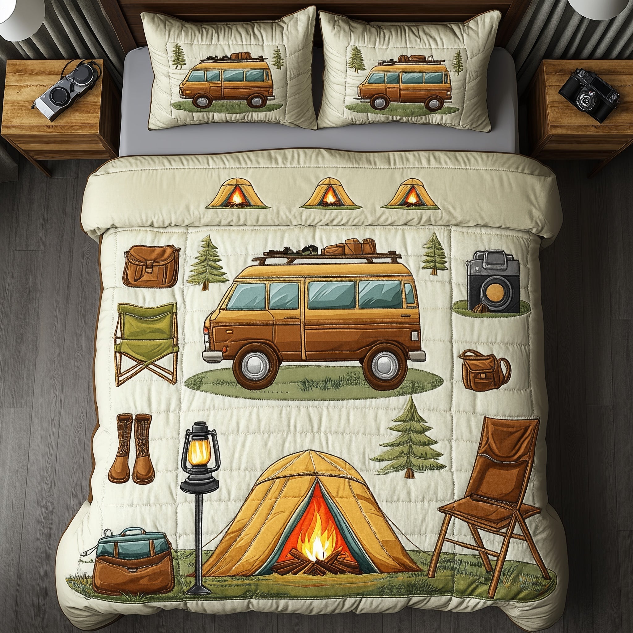 Camping Joy Quilted Bedding Set Duvet Cover Merchandise Gift For Camper
