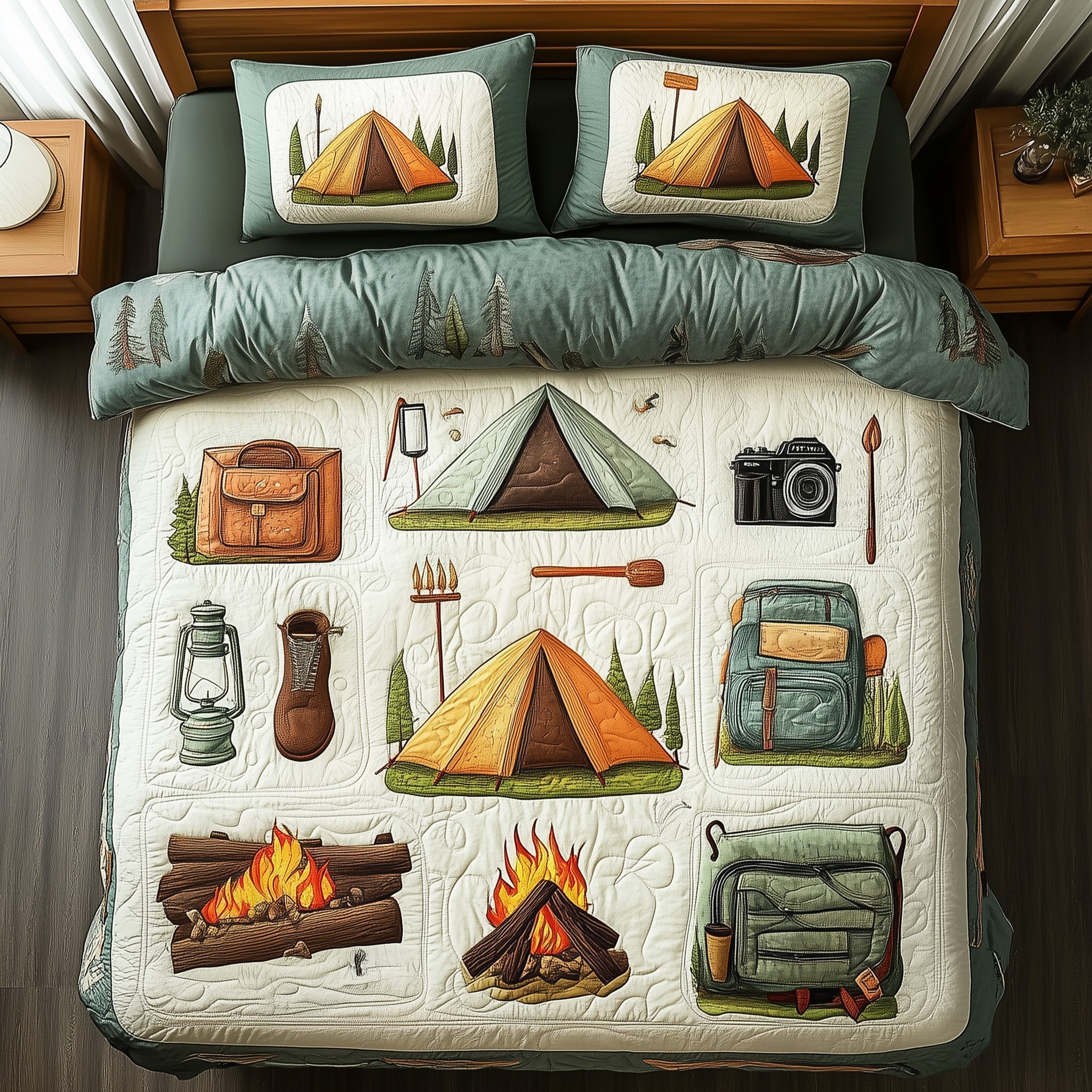 Camping Joy Quilted Bedding Set Duvet Cover Merchandise Gift Ideas For Hikers And Campers