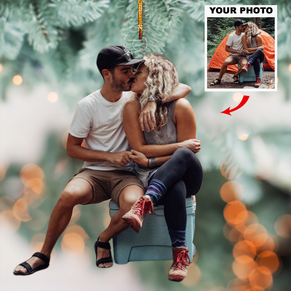 Camping Kiss Personalized Photo Mica Ornament Gift For Couple