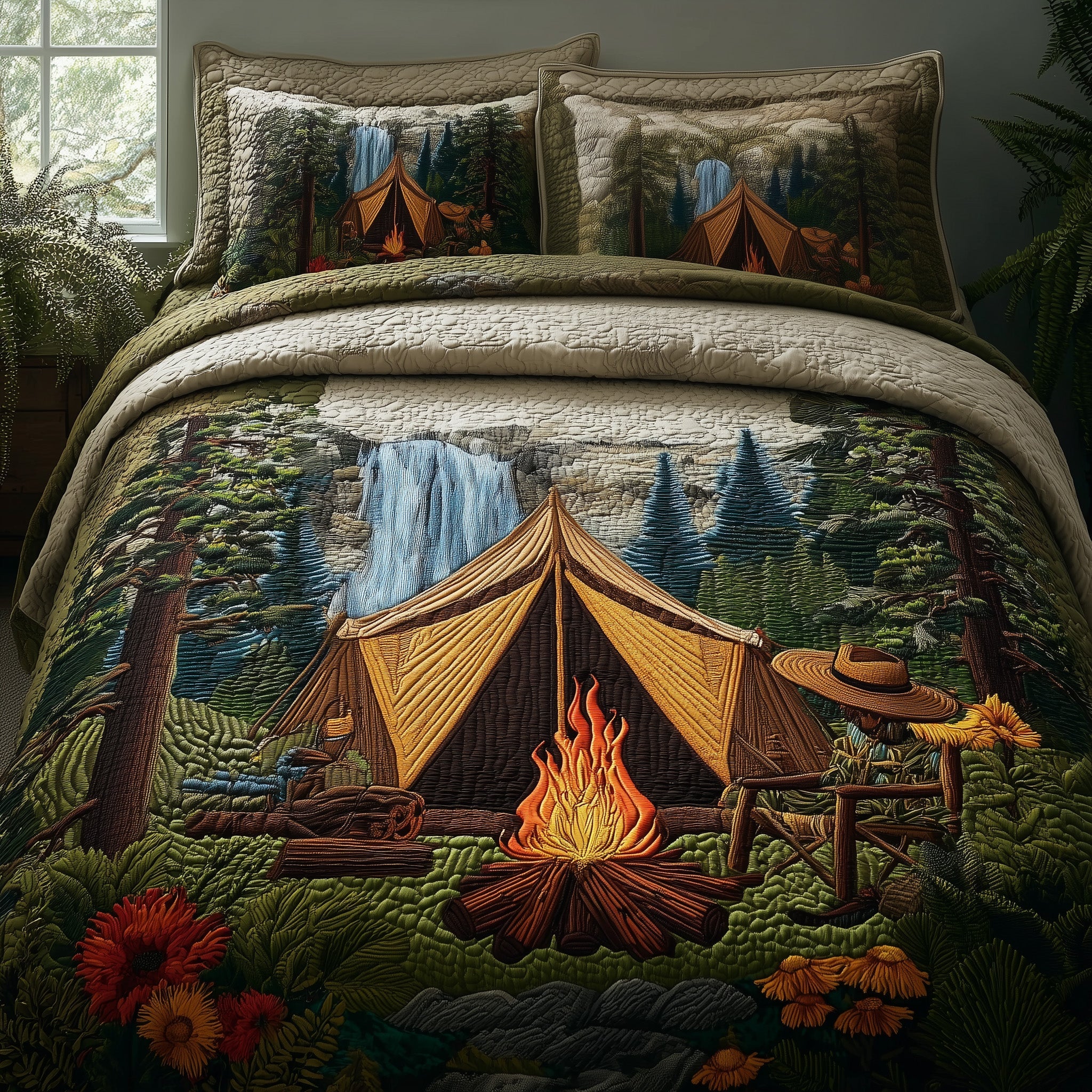 Camping Quilted Bedding Set Duvet Cover Bedspread Unique Camping Themed Gifts
