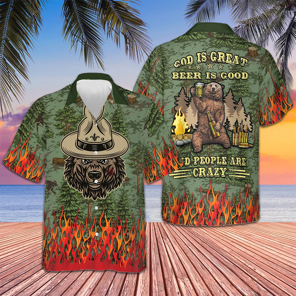 Camping Sheriff Bear Drink Beer Hawaiian Shirt God Is Great Beer Is Good And People Are Crazy Camping Sheriff Bear Drink Beer Hawaiian Shirt God Is Great Beer Is Good And People Are Crazy