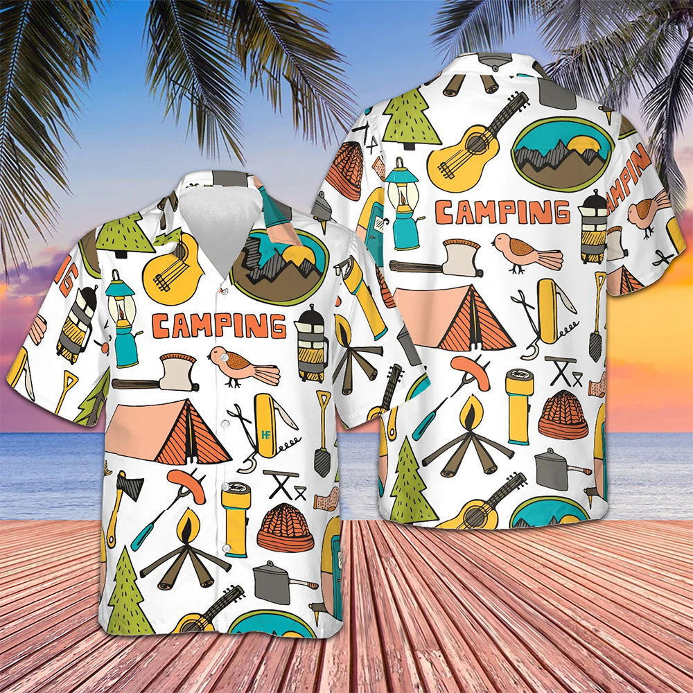 Camping Travel Road Trip Hawaiian Shirt Button Up Beach Shirts Mens Gifts For Campers