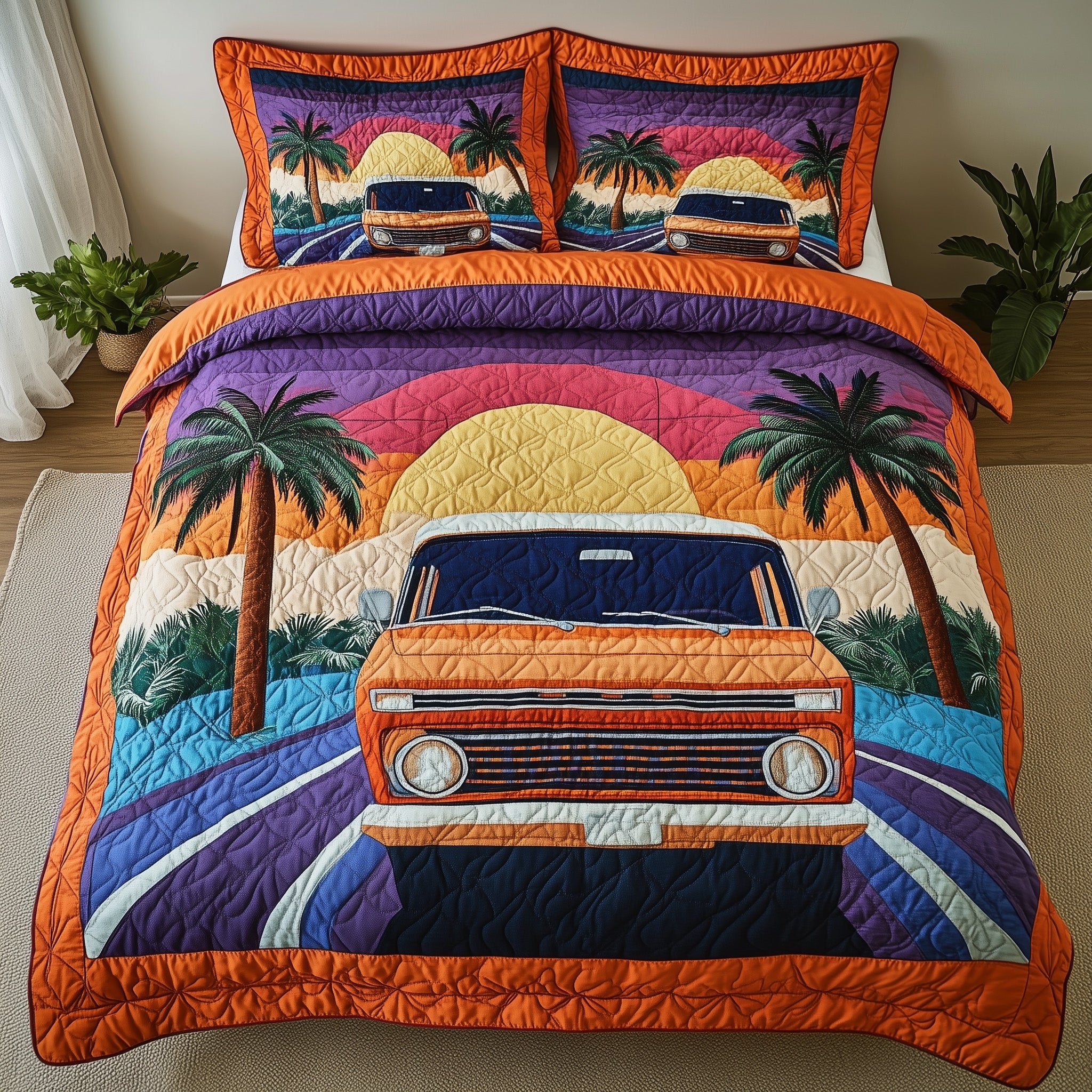 Camping Van Quilted Bedding Set Duvet Cover Bedspread Best Camping Gifts For Him