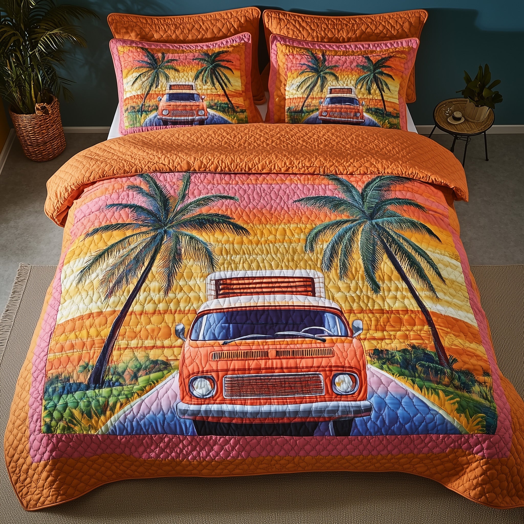 Camping Van Quilted Bedding Set Duvet Cover Bedspread Camping Gifts For Men Women