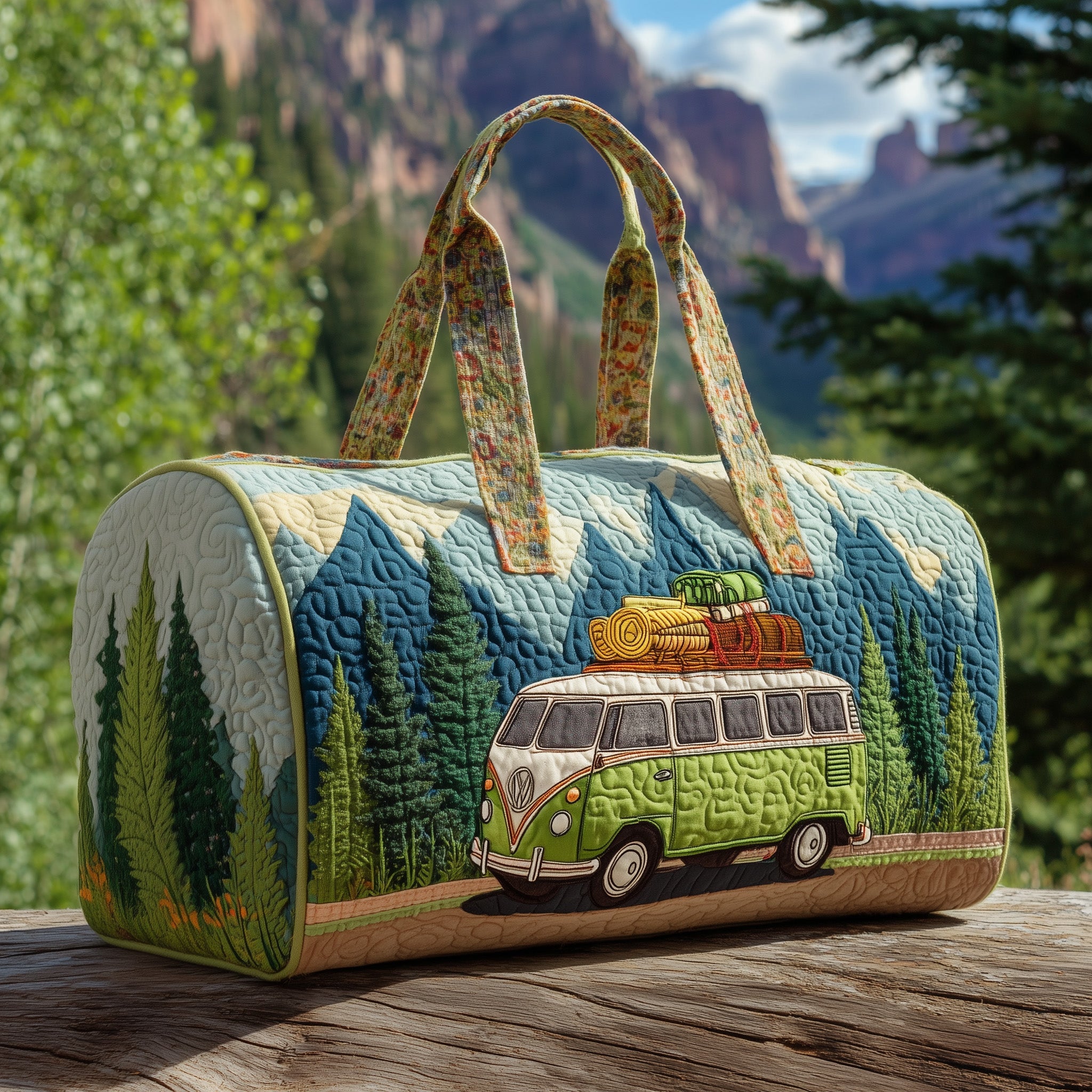 Camping Van Quilted Duffle Bag Fall Gift Choice