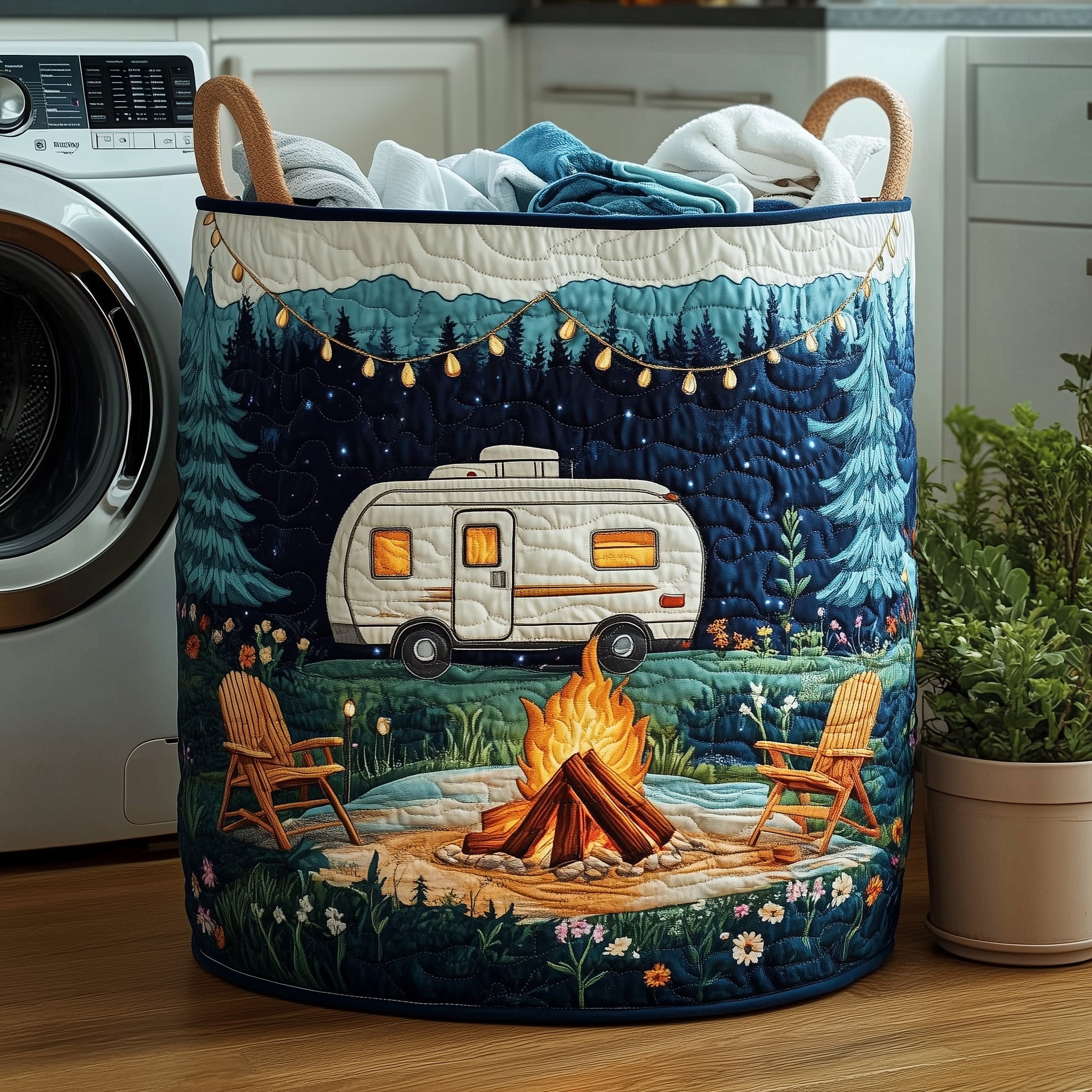 Camping Vibe Quilted Laundry Basket Birthday Merch Gift