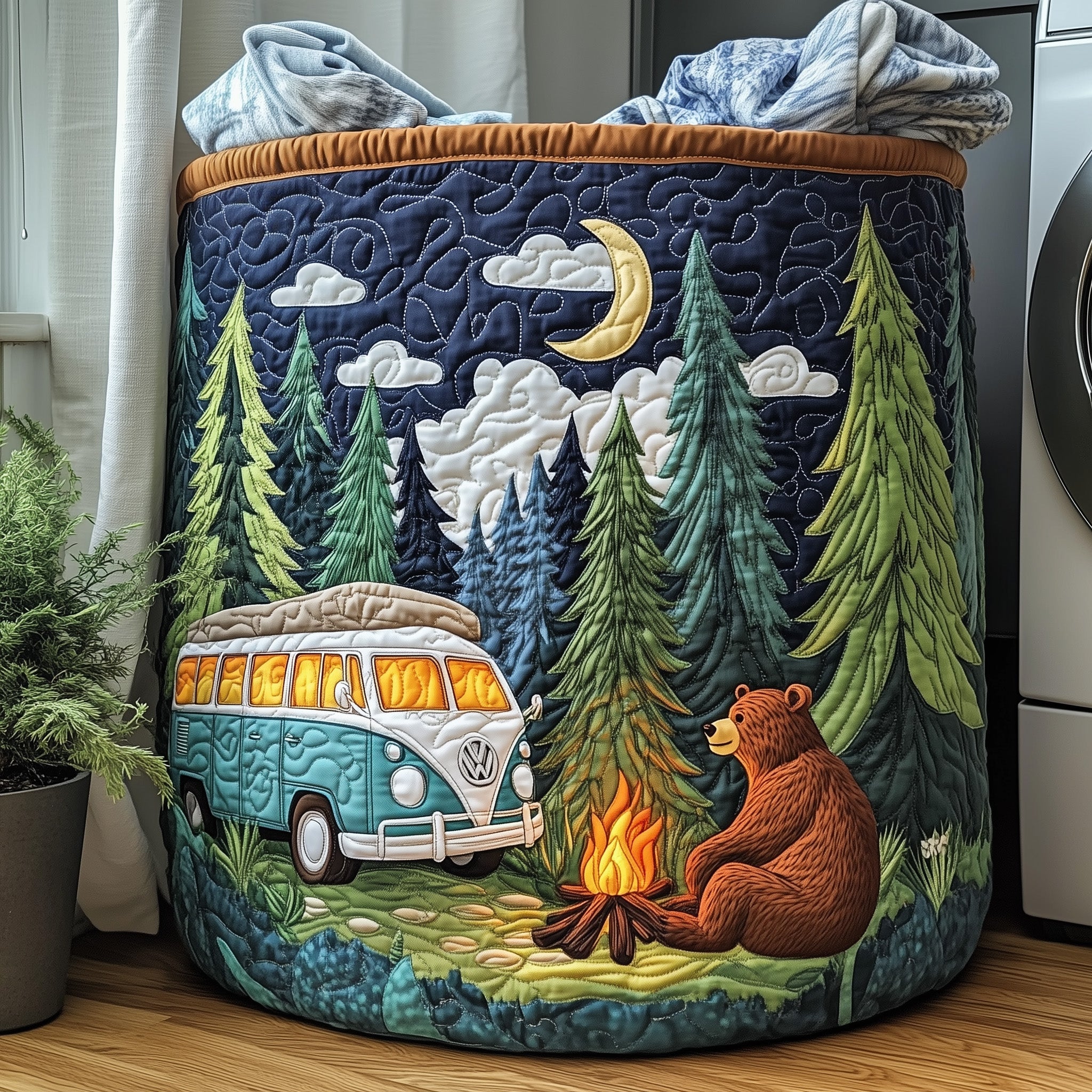 Camping Vibe Quilted Laundry Basket Creative Gift For Family
