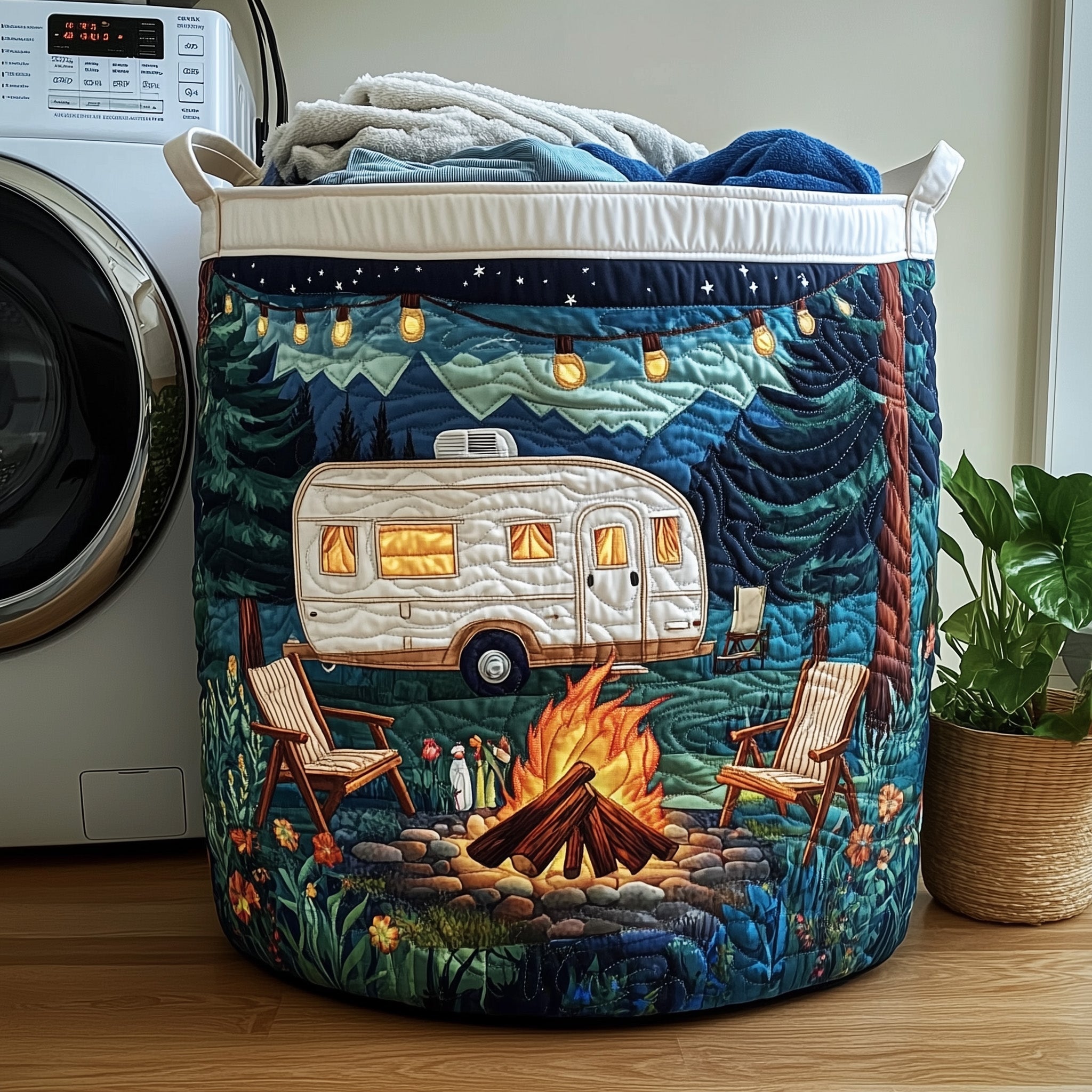 Camping Vibe Quilted Laundry Basket Gift Idea For Busy Families