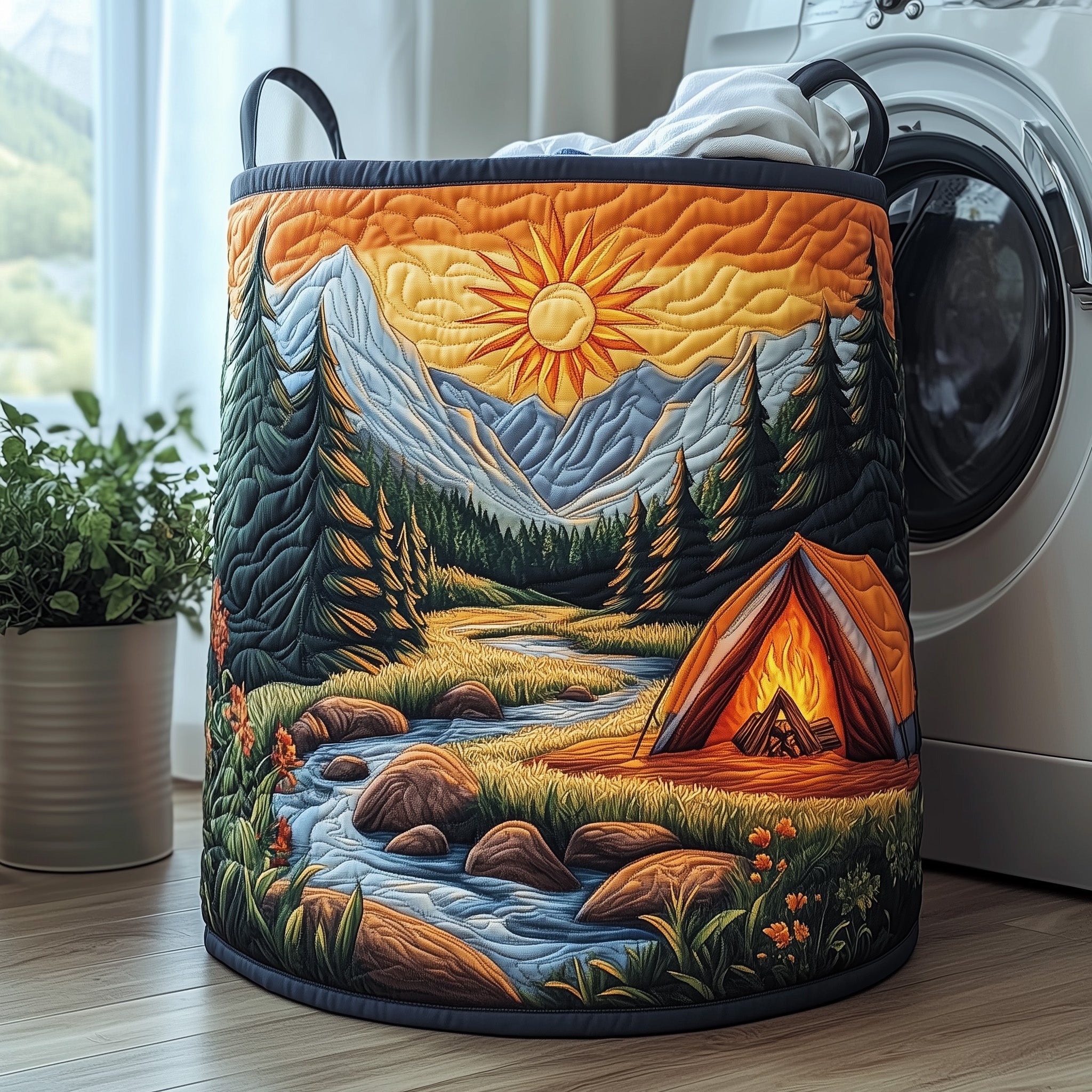 Camping Vibe Quilted Laundry Basket Valentine's Day Merch Gift