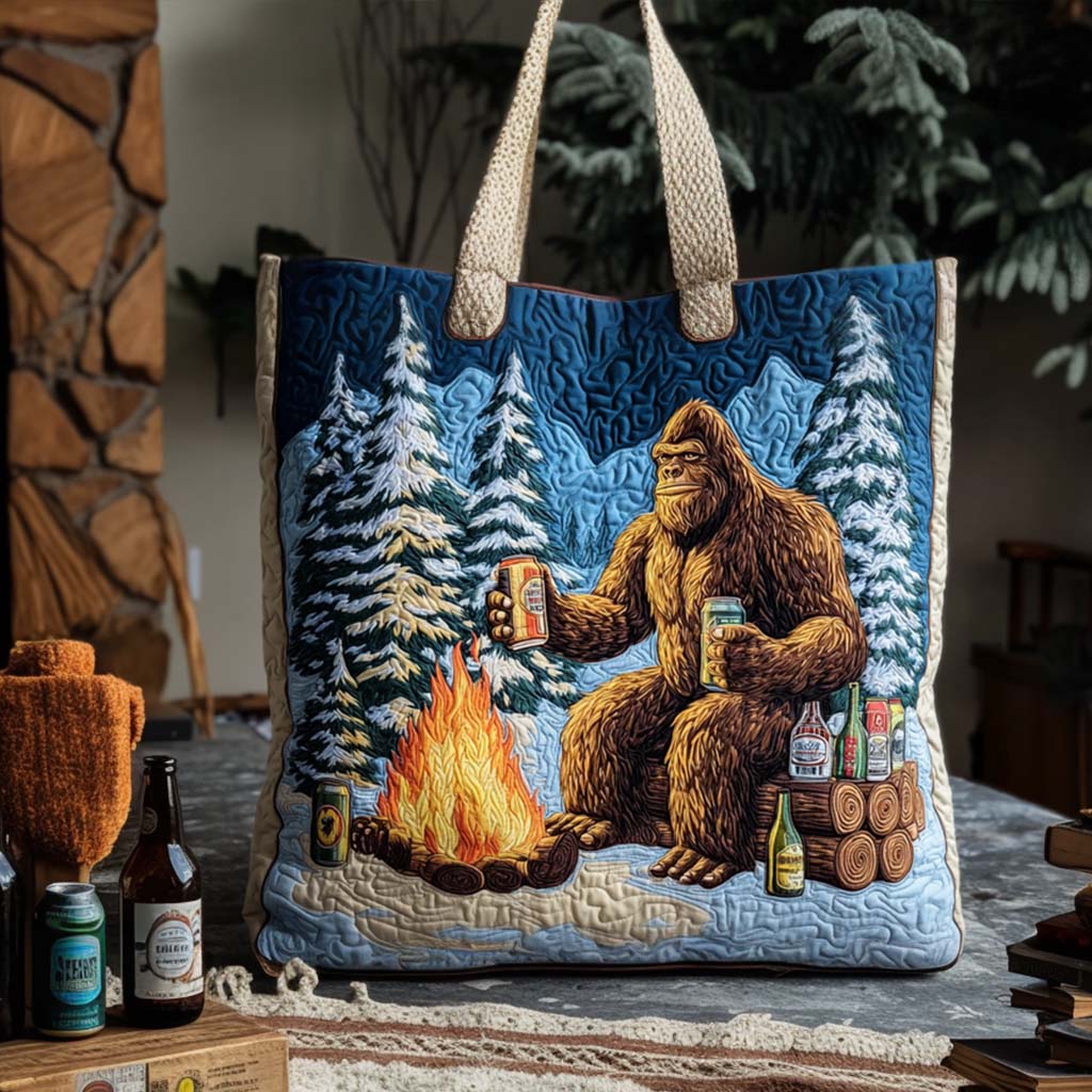 Camping with Bigfoot Quilted Tote Bag Bigfoot Gift Items