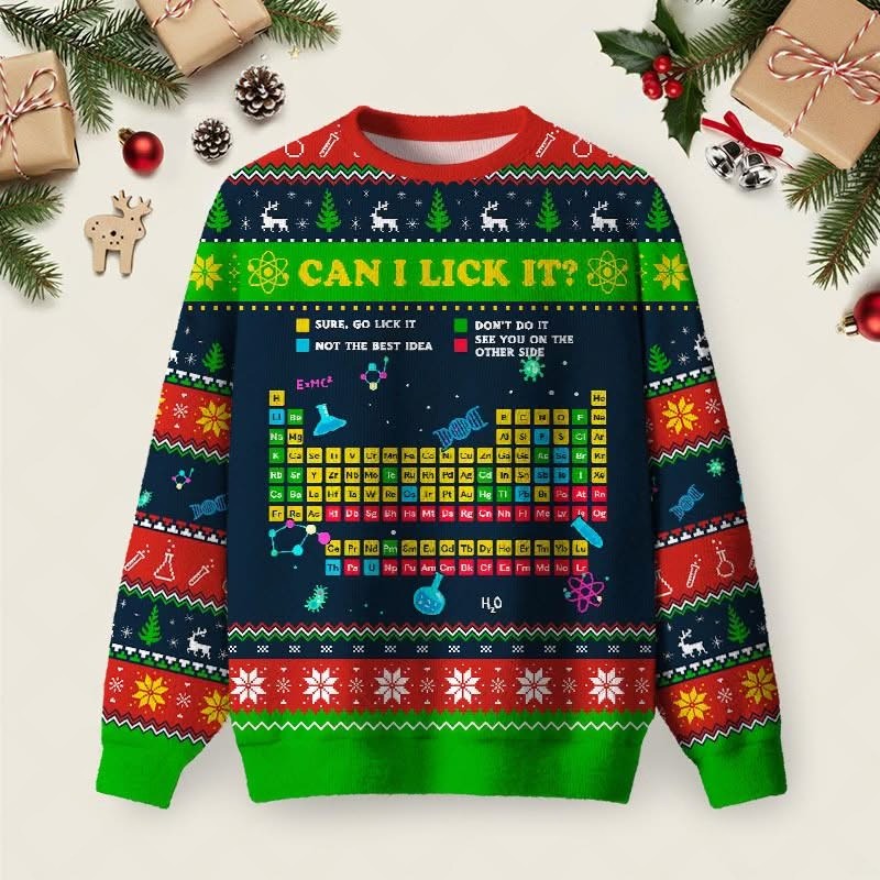 Can I Lick It Christmas Ugly Sweater Periodic Table Chemistry Funny Jumpers Gifts For Teacher Can I Lick It Christmas Ugly Sweater Periodic Table Chemistry Funny Jumpers Gifts For Teacher