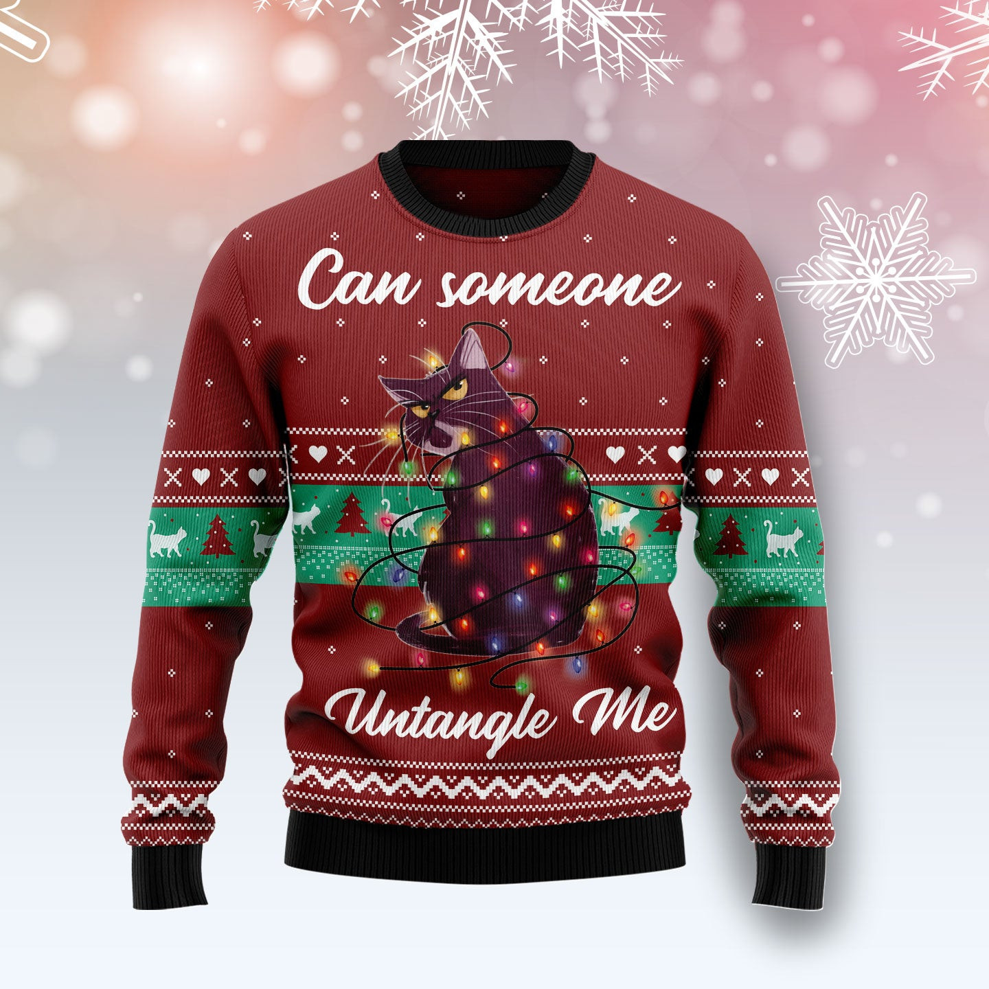 Can Someone Untangle Me Cat  Ugly Christmas Sweater