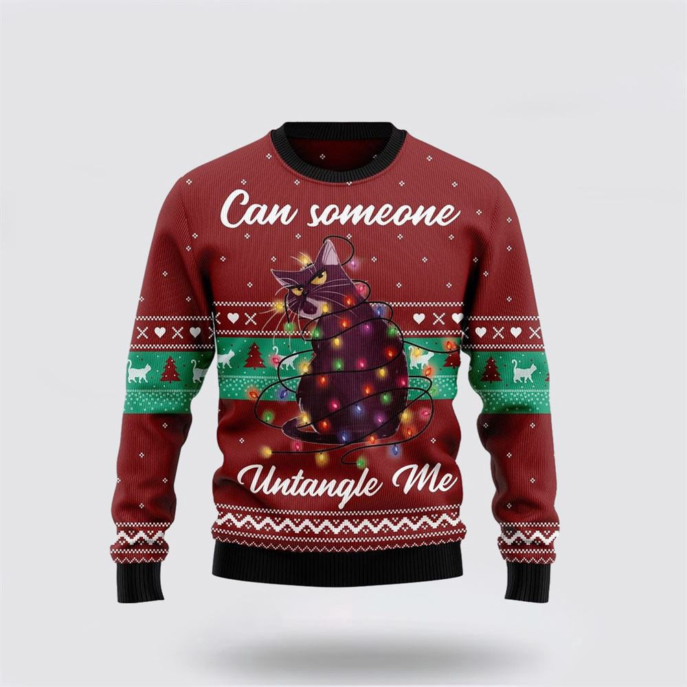 Can Someone Untangle Me Cat Ugly Christmas Sweater Christmas Unisex Sweater Funny Christmas Sweater