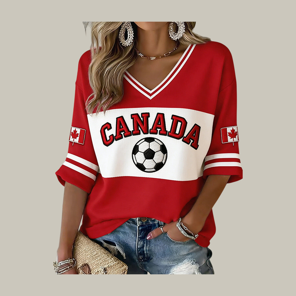 Canada 2026 FIFA World Cup V-Neck Long Sleeve Shirt Soccer Game Day Clothing Gift For Mom