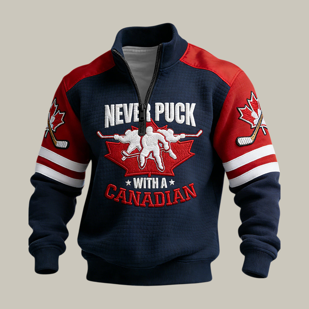 Canada 2026 Winter Olympic Hockey Quarter Zip Sweatshirt Never Puck With A Canadian Apparel