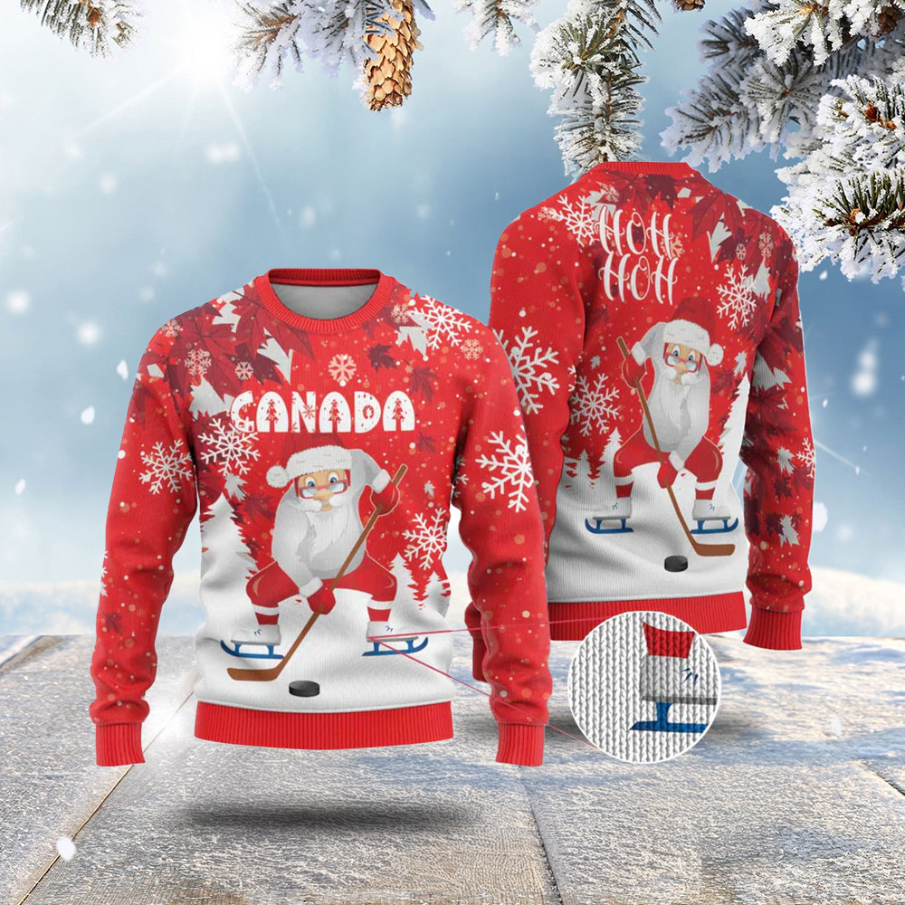 Canada Christmas Ugly Christmas Sweater Santa Play Hockey Gifts For Teenage Brother