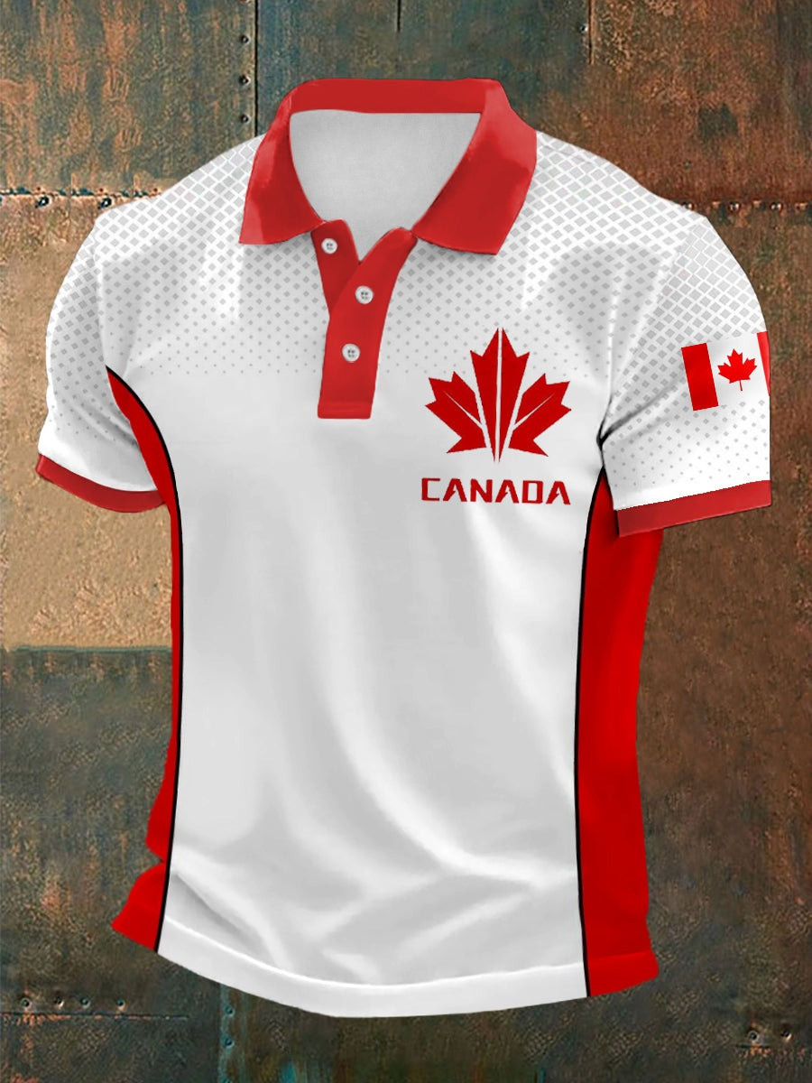 Canada Flag Maple Leaf Print Men's Polo Shirt Gifts For Canadian Dad