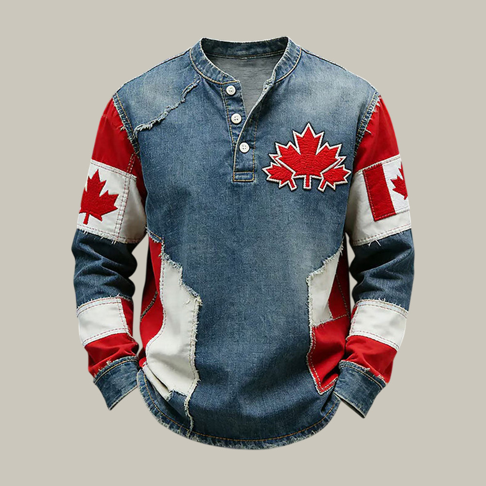 Canada Maple Leaf Button Long Sleeve Shirt Canadian Pride Clothing Line Father's Day Gift