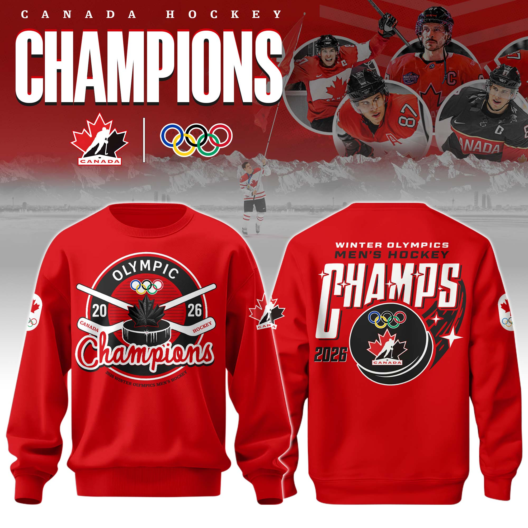 Canada Men's Hockey Milano Cortina Olympics Champions Sweatshirt Team Canada Hockey Merch