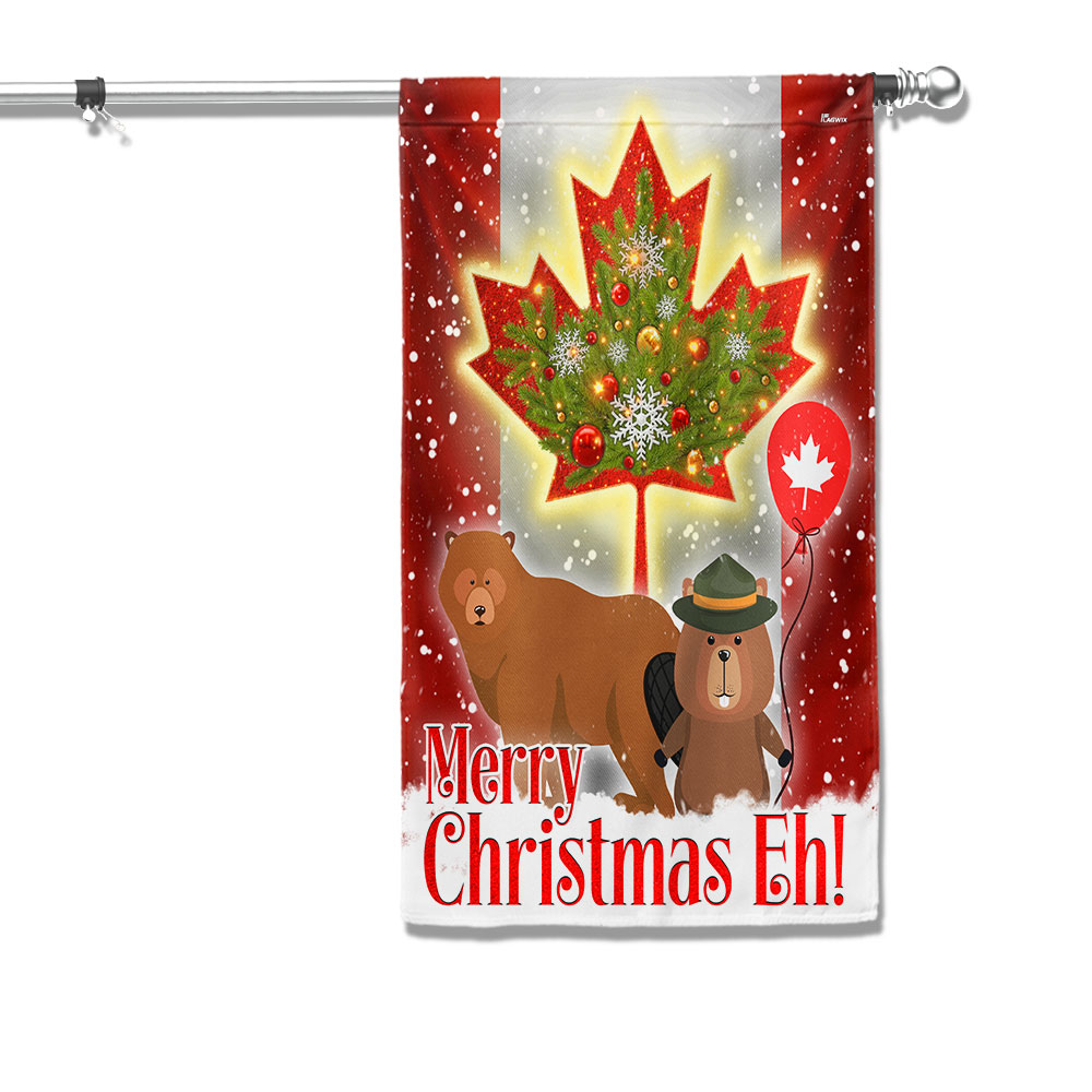 Canada Merry Christmas Eh Canada Beaver And Bear Flag