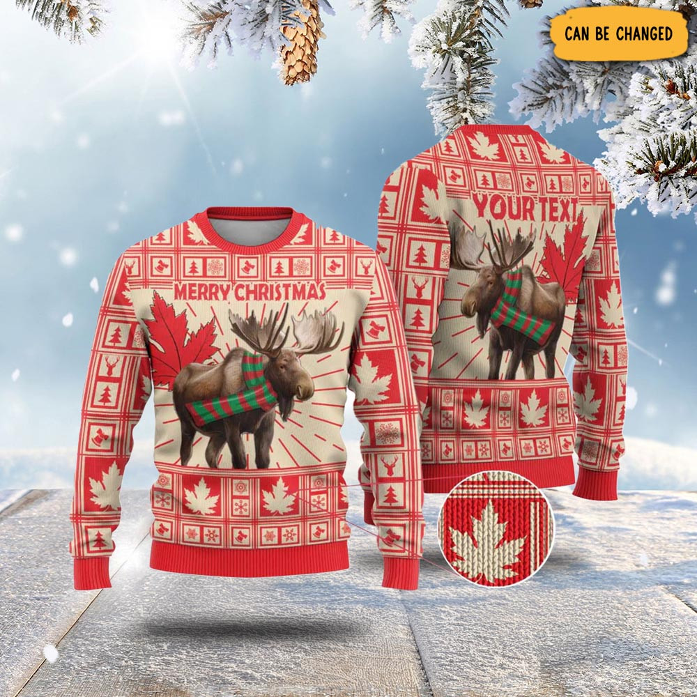 Canada Moose Ugly Christmas Sweater Maple Leaf Christmas Lightning Art Best Gift For My Brother