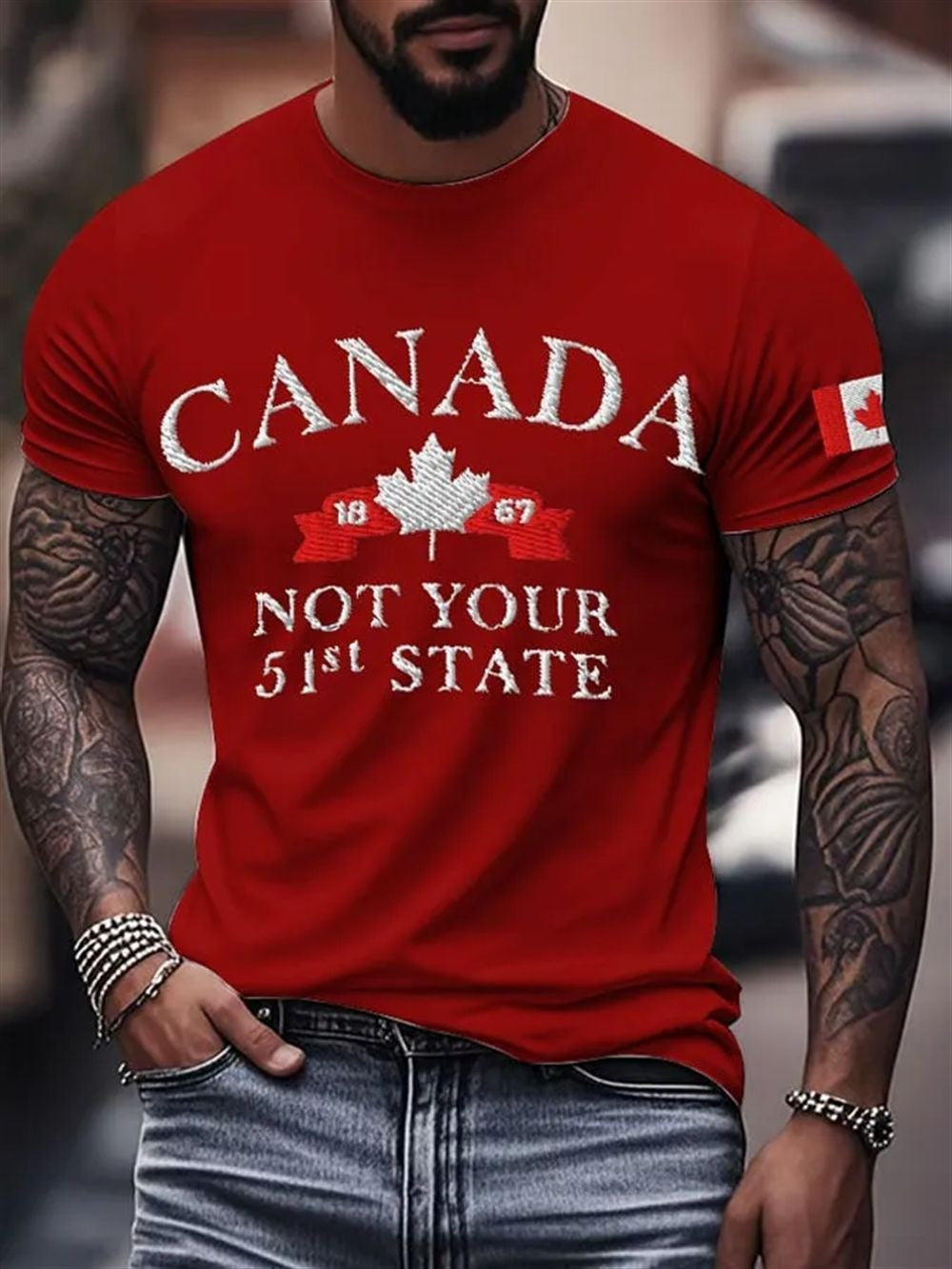 Canada Not Your 51st State Printed Casual Crew Neck T-Shirt Christmas Gift for Him Canada Not Your 51st State Printed Casual Crew Neck T-Shirt Christmas Gift for Him