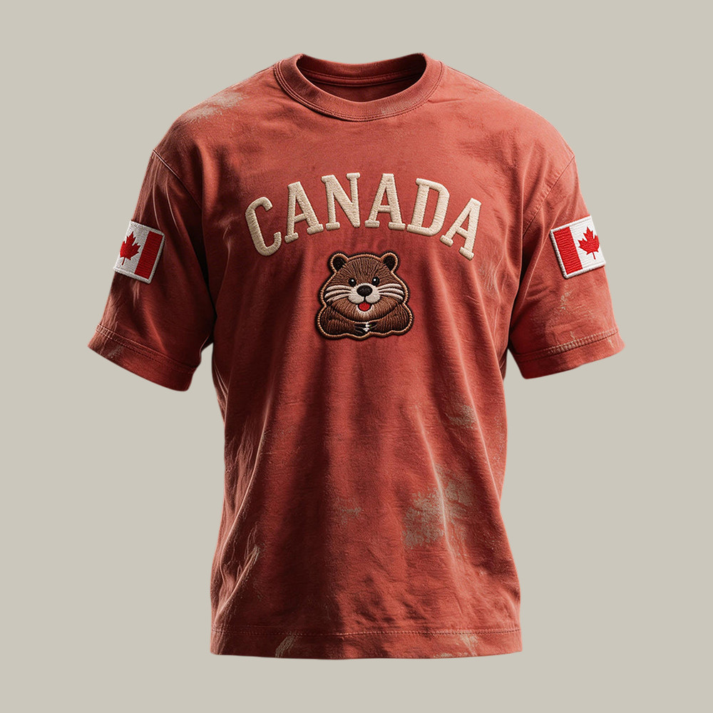 Canadian Beaver Graphic Vintage T-Shirt Canadian Pride Clothes Gift For Husband