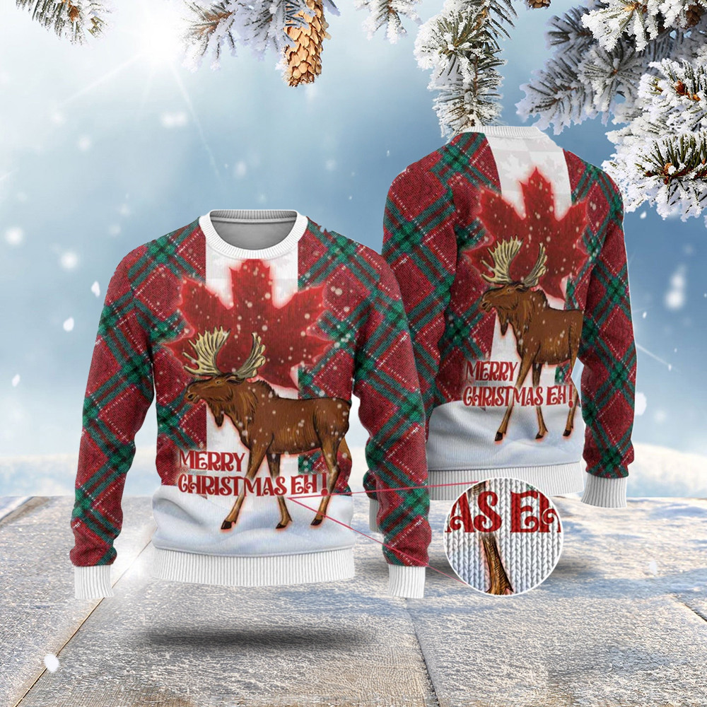 Canadian Christmas Moose and Maple Retro Style Ugly Christmas Sweater Christmas Gift For Son