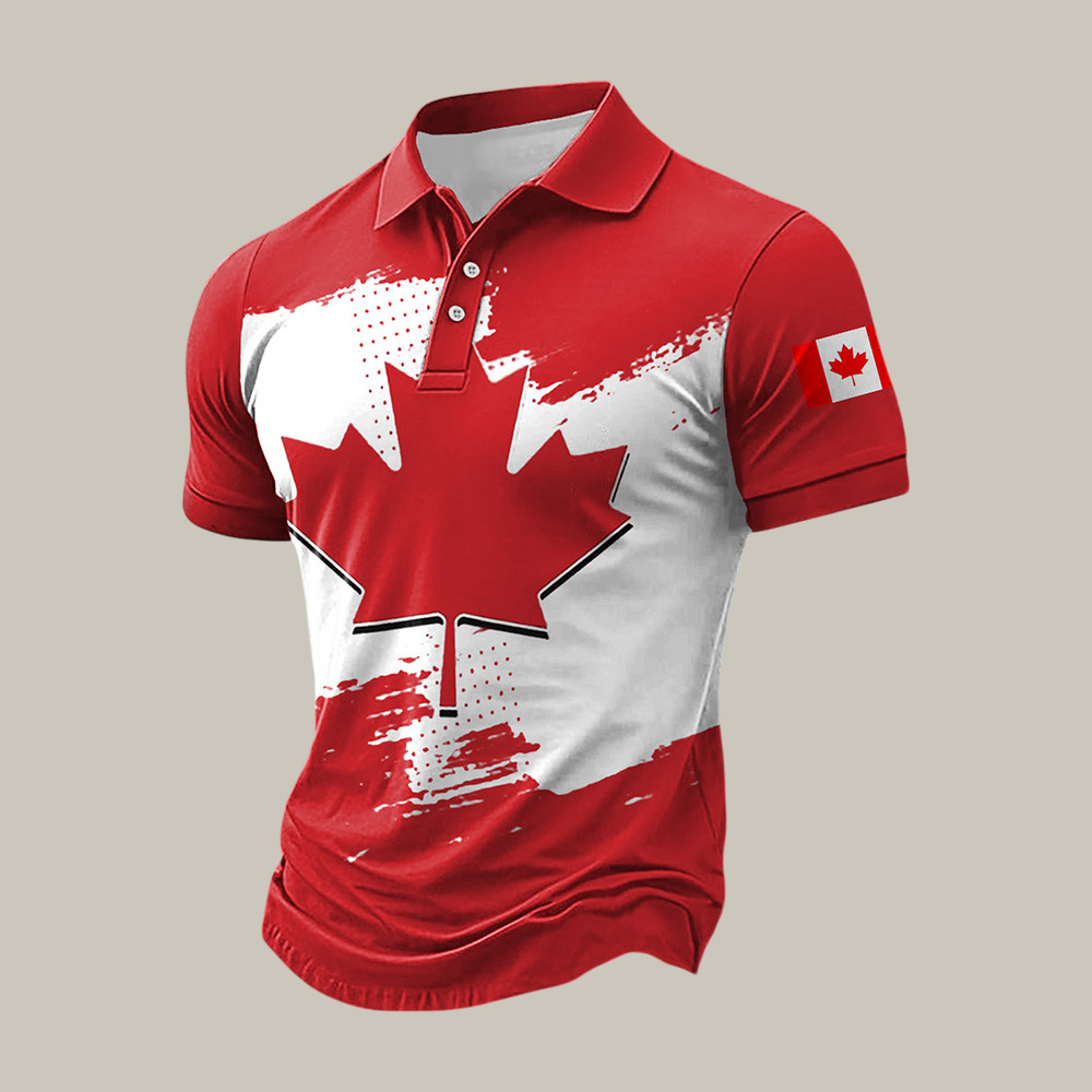 Canadian Flag Maple Leaf Art Polo Shirt Canadian Pride Apparel Present For Coworkers
