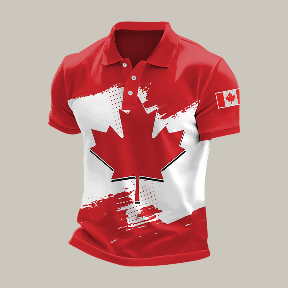 Canadian Flag Maple Leaf Graphic Polo Shirt Canadian Heritage Merch Best Gift For Him