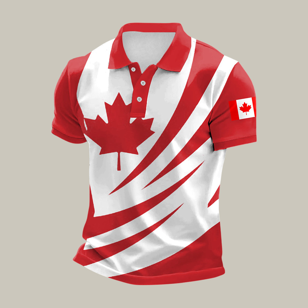 Canadian Flag Maple Leaf Graphic Polo Shirt Canadian Pride Merch Gift Idea For Husband
