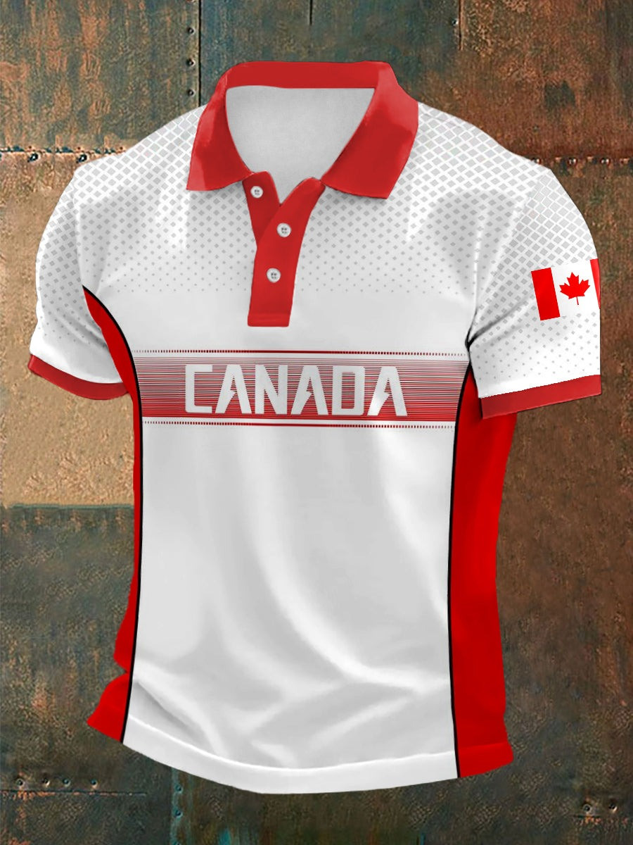 Canadian Flag Maple Leaf Print Men's Polo Shirt Gifts For Canadian