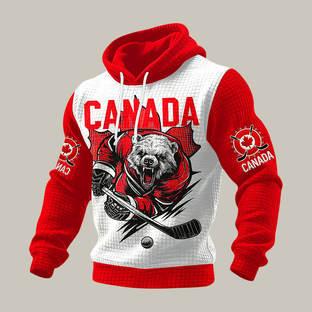 Canadian Hockey Bear Graphic Hoodie Canada Hockey Team Apparel Present Idea For Dad Birthday