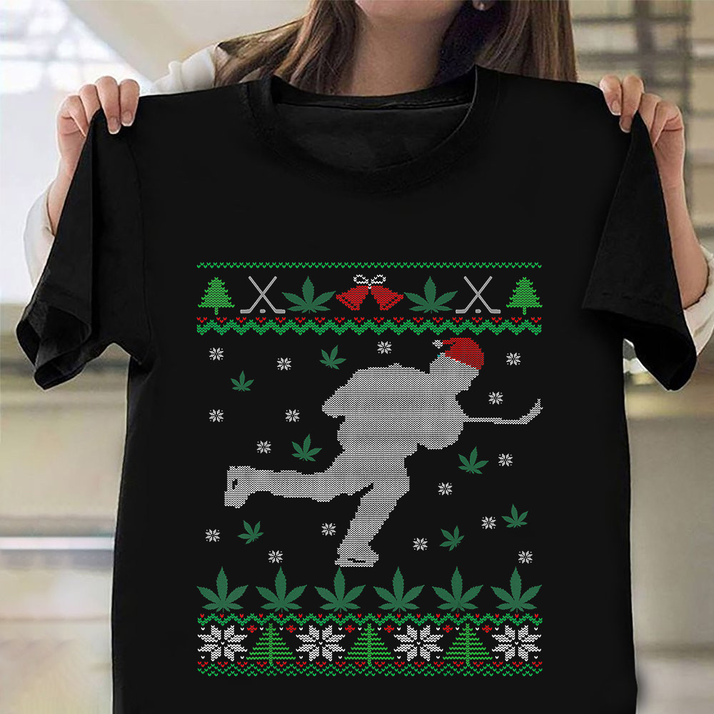 Canadian Ice Hockey Weed Cannabis Ugly Christmas Sweater Shirt Hockey Lovers Gifts
