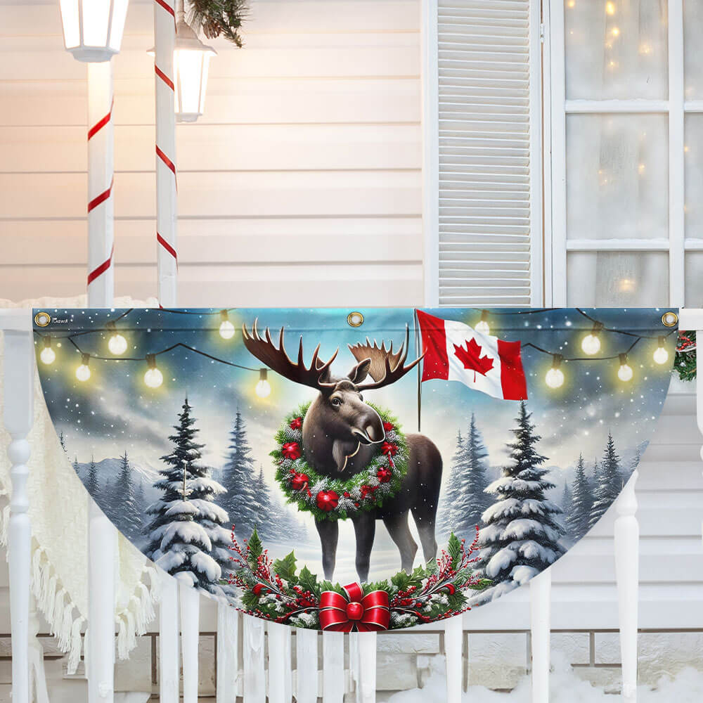 Canadian Moose Christmas Canada Winter Holidays Non Pleated Fan Flag