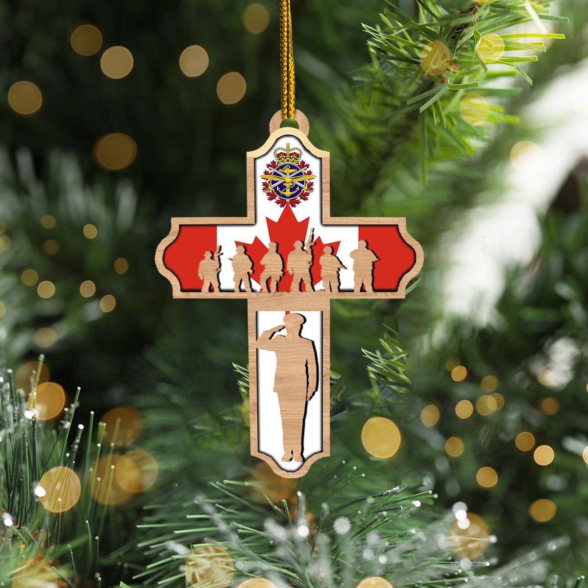 Canadian Veteran Christian Cross Ornament Patriotic Honoring Veteran Christmas Ornament