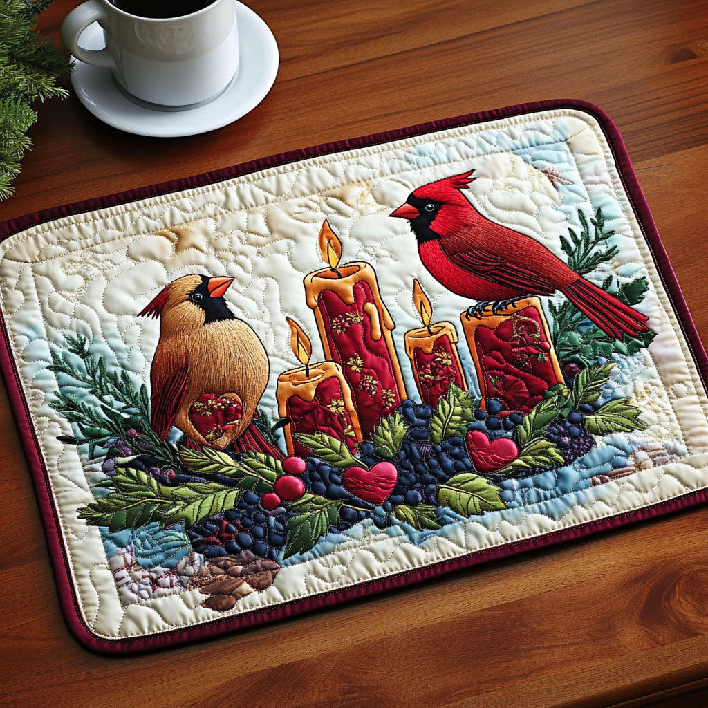 Candlelight Cardinals Quilted Placemat House Decor Items Best Gifts For Bird Lovers