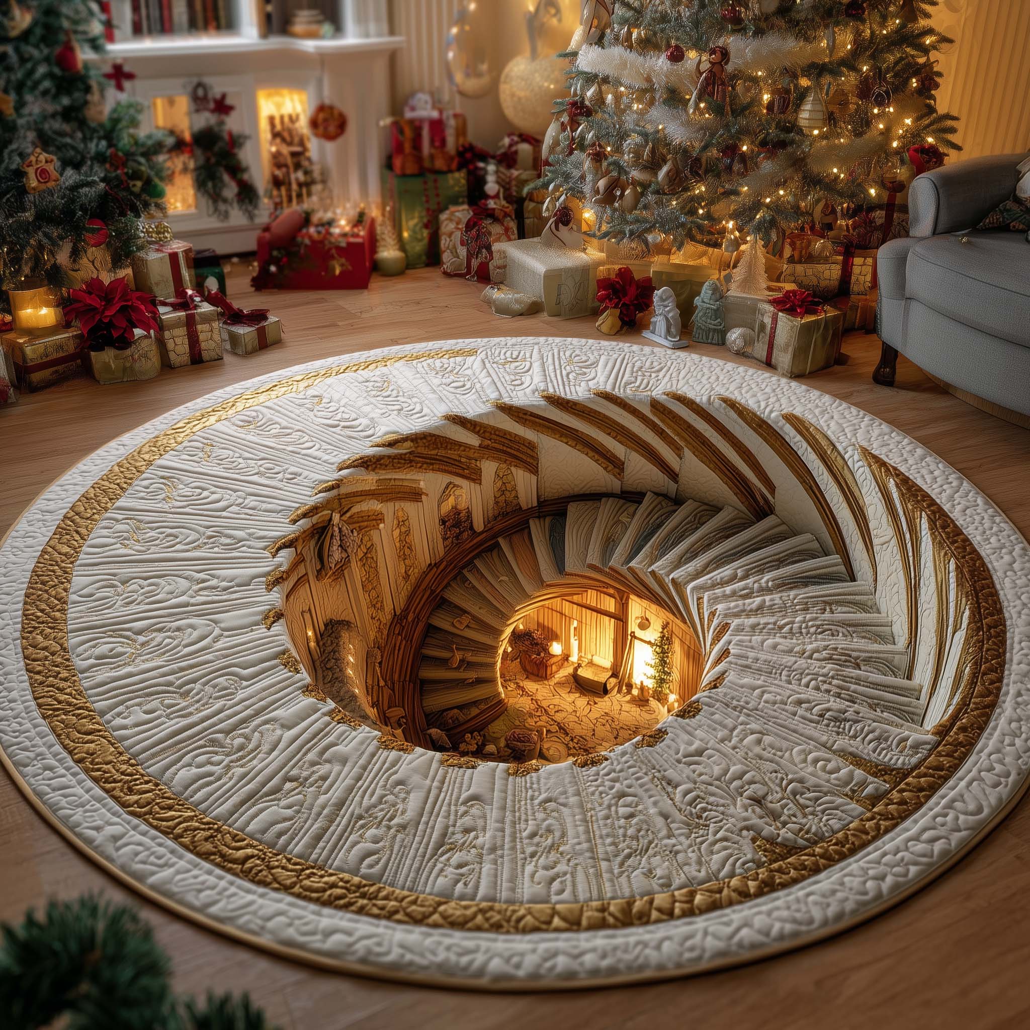 Candlelight Nativity Spiral Quilted Round Mat Durable Quilted Round Mat for Everyday Use