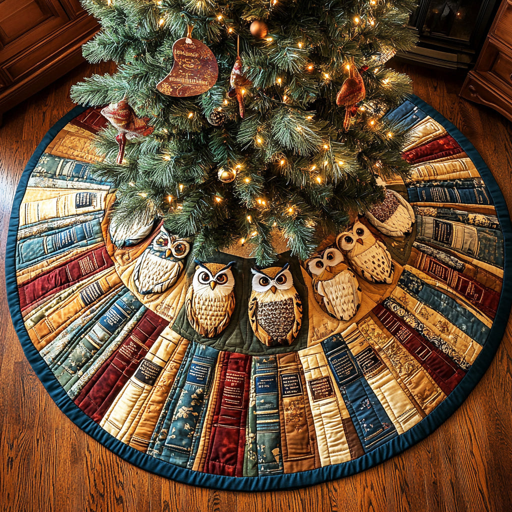 Candlelight Owl Study Christmas Quilted Tree Skirt Animal Themed Owl Lover Christmas Gifts