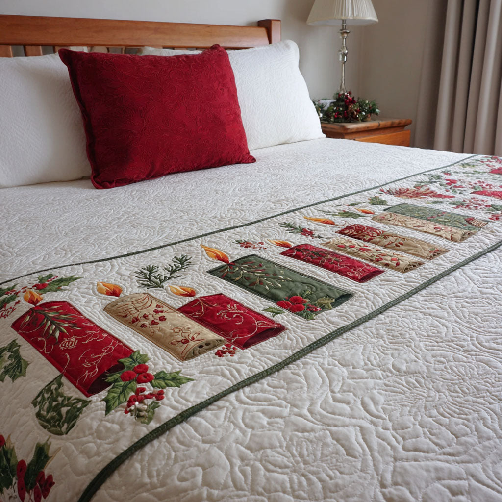 Candlelit Garden Quilted Bed Runner Christmas Bedroom Decor Xmas Gift Ideas