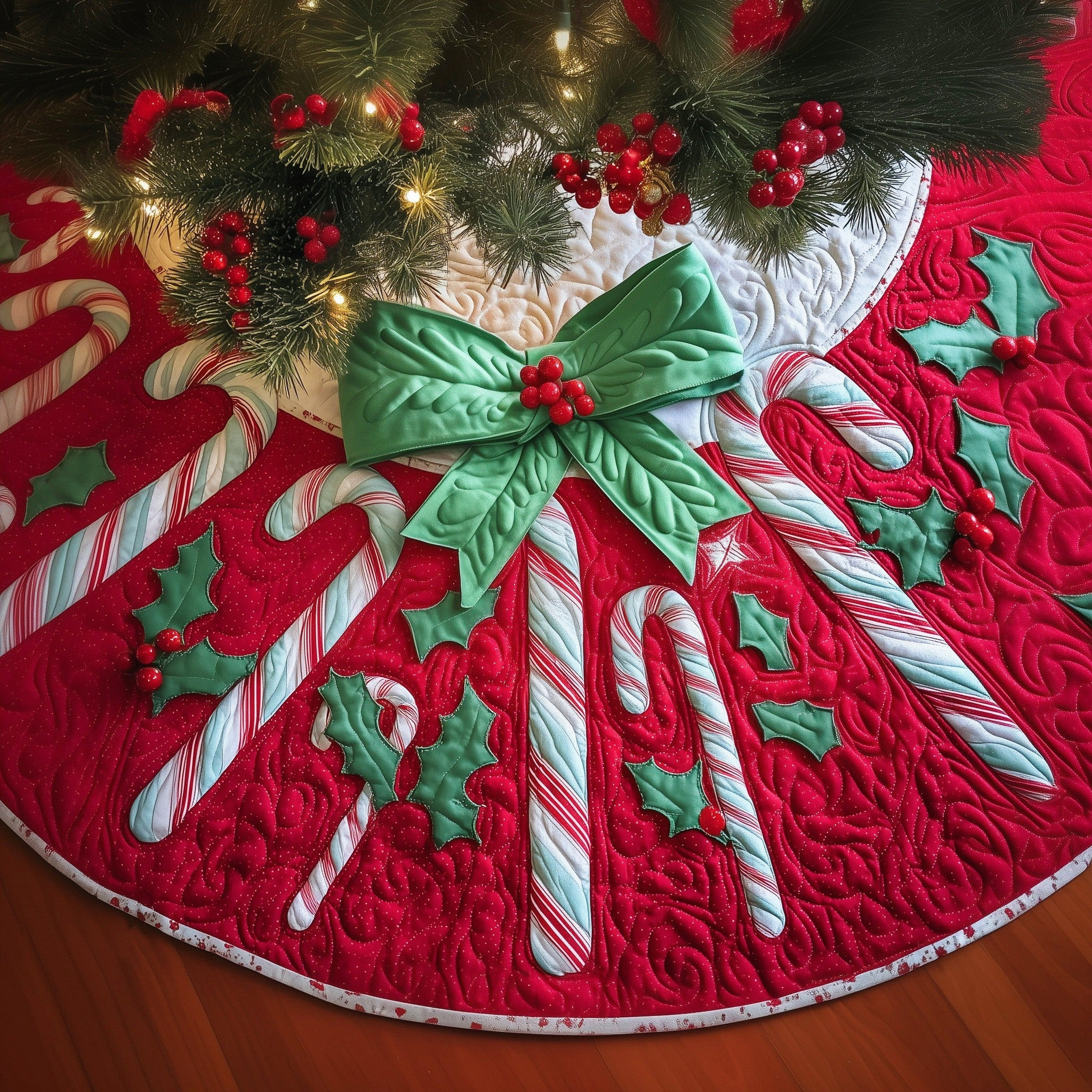Candy Bow Quilted Tree Skirt Xmas Home Decor Christmas Tree Skirt Unique Christmas Gifts