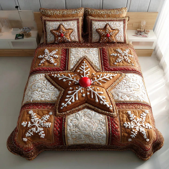 Candy Brick Haven 3-Piece Quilted Bedding Set Christmas Gingerbread Holiday Bedspread Gift Ideas