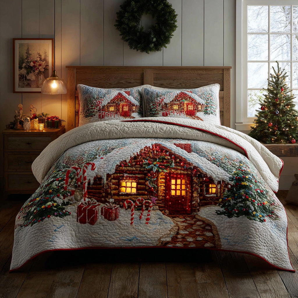 Candy Cabin Quilted Bedding Set Holiday Duvet Sets Christmas Gifts For Wife