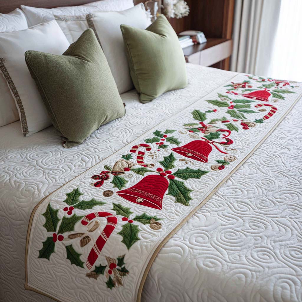 Candy Cane Bells Quilted Bed Runner Christmas Decorations Family Xmas Ideas