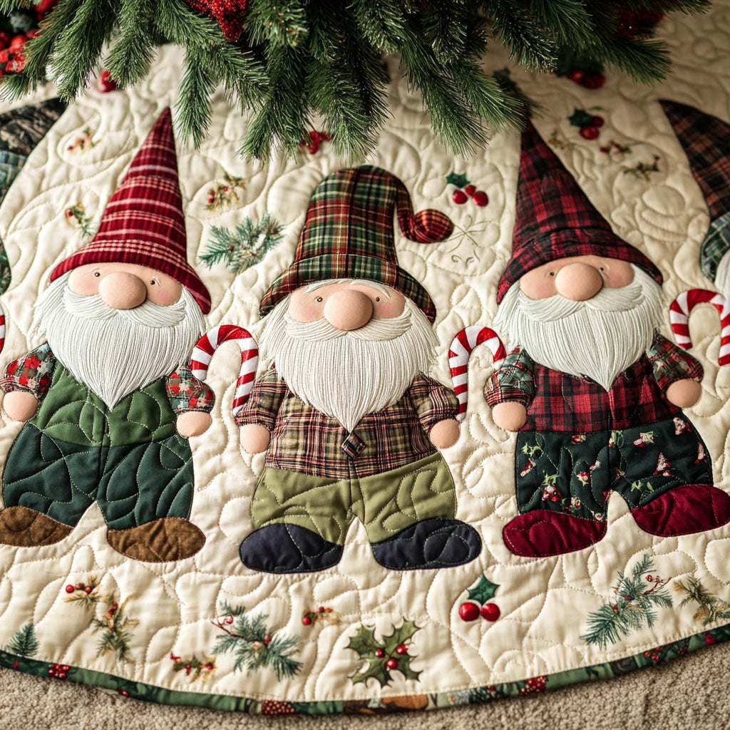 Candy Cane Companions Quilted Christmas Tree Skirt Classic Quilted Tree Skirt for Traditional Holiday Look